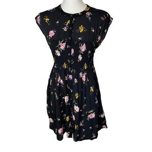 Free People Greatest Day Smocked Floral Dress Black Medium